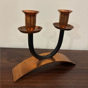 Vintage Copper & Black Metal Double Candle Holder